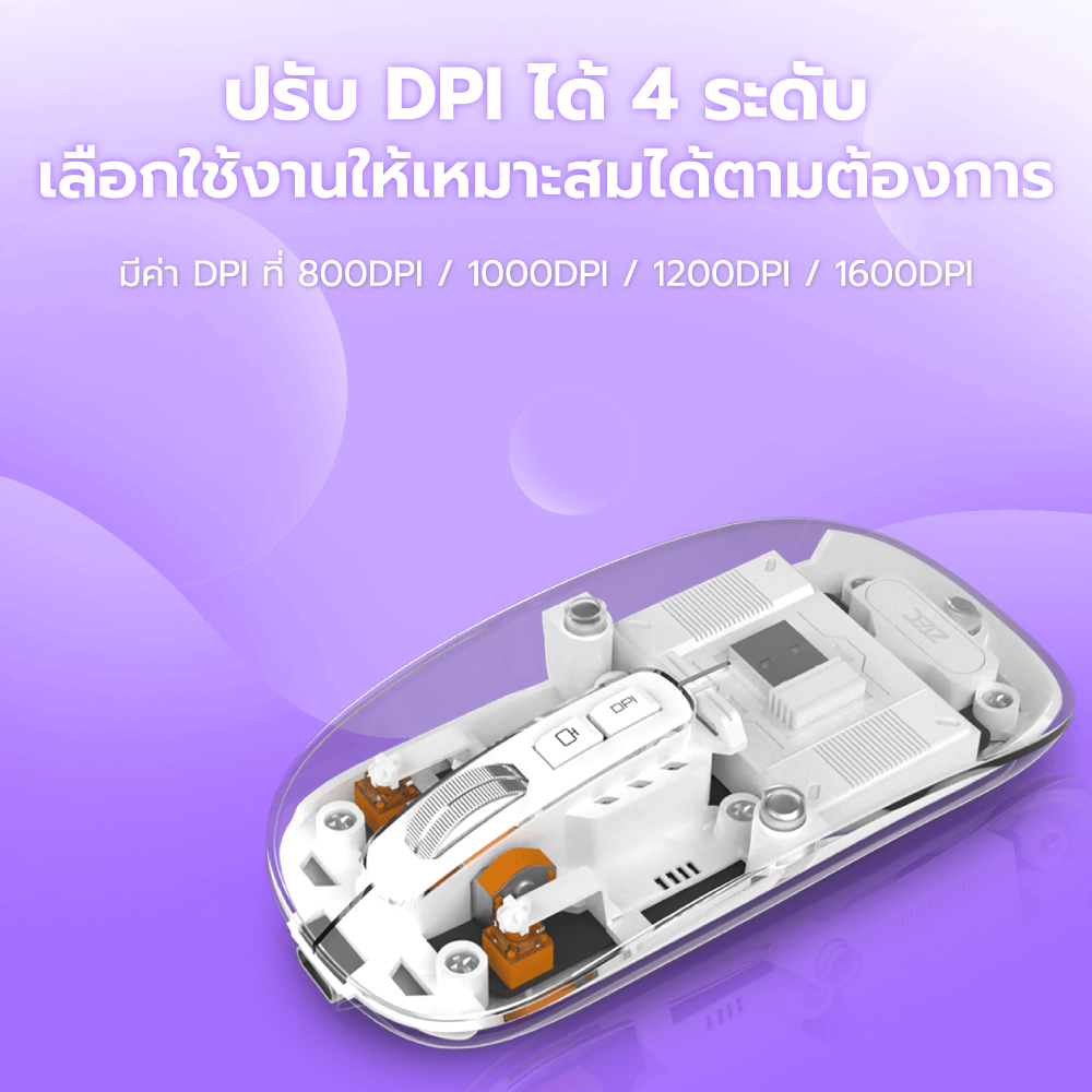 เมาส์ไร้สาย ZTEC ZMO1316 สีขาว LOPTICAL ปรับ DPI ได้ 800-1600